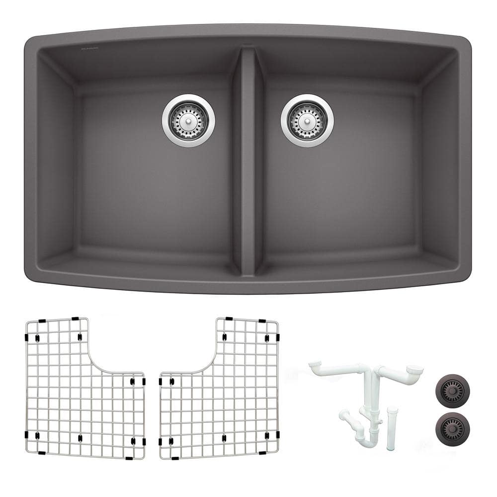 Performa 33 in. Undermount Double Bowl Cinder Granite Composite Kitchen Sin