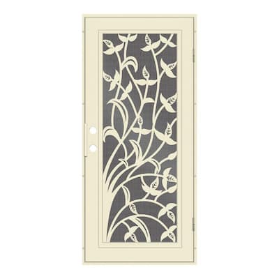 Yale 32 in. x 80 in. Left Hand/Outswing Beige Aluminum Security Door with Black Perforated Metal Screen