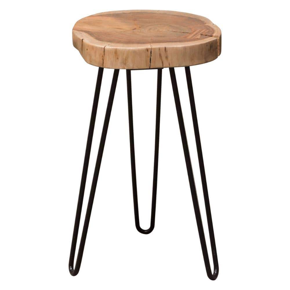 Benjara 14 in. Brown and Black Round Wood End Table with Hairpin Legs BM305050 The Home Depot