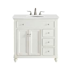 Simply Living 36 in. W x 21 in. D x 35 in. H Bath Vanity in Antique White with Ivory White Engineered Marble