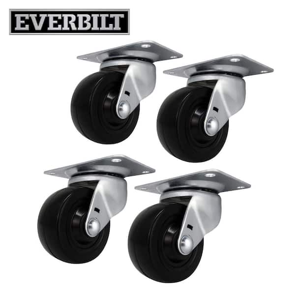 Everbilt 3 in. Black Soft Rubber and Steel Swivel Plate Casters with 175 lbs. Load Rating 4 Pack