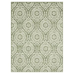 Patio Country Zoe Green/Ivory 8 ft. x 10 ft. Moroccan Damask Indoor/Outdoor Area Rug