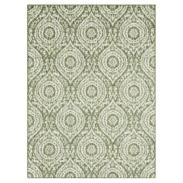 Nicole Miller Patio Country Zoe Green/Ivory 8 ft. x 10 ft. Moroccan Damask Indoor/Outdoor Area Rug