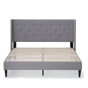 Isabelle Upholstered Stone Twin Wingback Diamond Tufted Platform Bed
