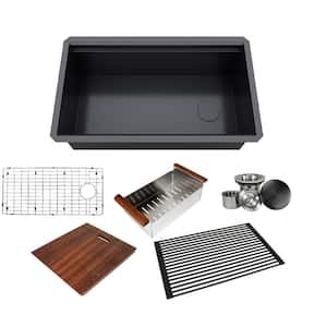 All-in-One Galaxy Black Stainless Steel 32 in. Single Bowl Undermount Kitchen Sink with Accessories