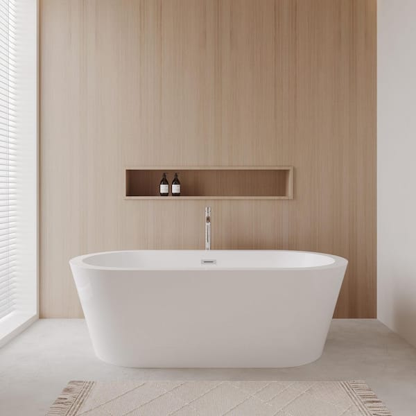 Wyndham Collection Mermaid 71 in. Acrylic Flatbottom Center Drain Soaking Tub in White with Floor Mounted Faucet in Chrome