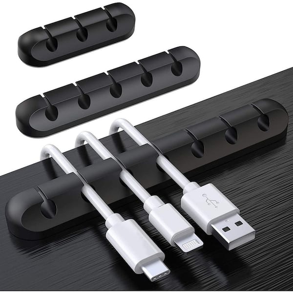 Yichuhaoxi Silicone Cable Holder Clips 3 Pack Self Adhesive Cord Organizer for USB Charging Cable Desktop Power Cord in Black