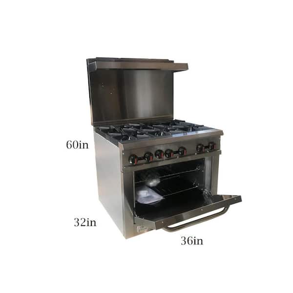 36 in. 4.5 cu. ft. 6 Burner Commercial Gas Range in Stainless Steel