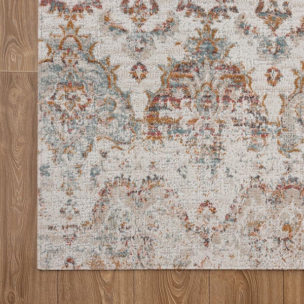 Anamica Distressed Beige/Cream 7 ft. 9 in. x 9 ft. 9 in. Rustic Damask Polypropylene Indoor/Outdoor Area Rug