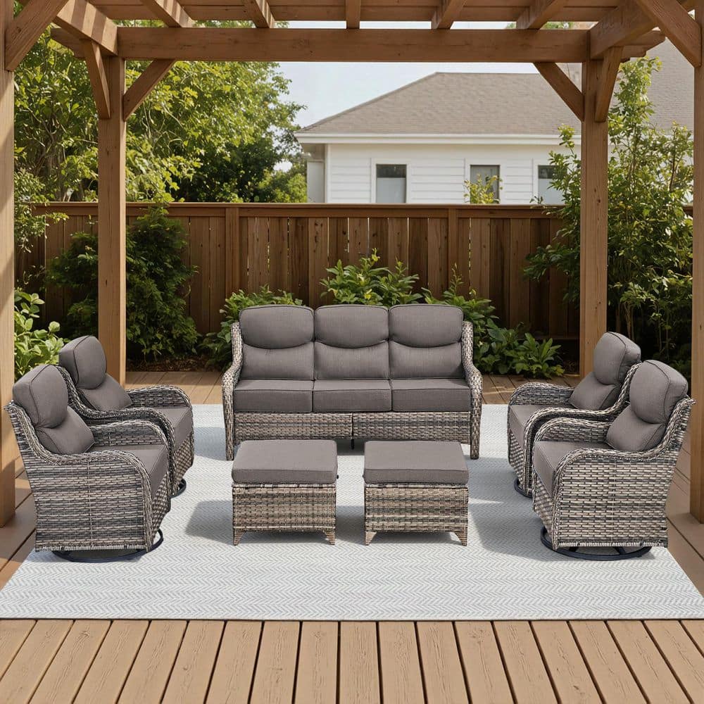 Arcadia Gray 7-Piece Wicker Patio Conversation Set with Swivel Gliders and 6-Inch Thick Olefin Gray Cushions price history on PriceWatchPro