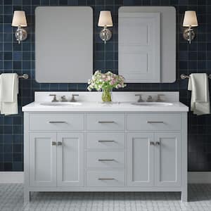 Bristol 60 in. W x 21.5 in. D x 34.5 in. H Double Freestanding Bath Vanity Cabinet without Top in Grey