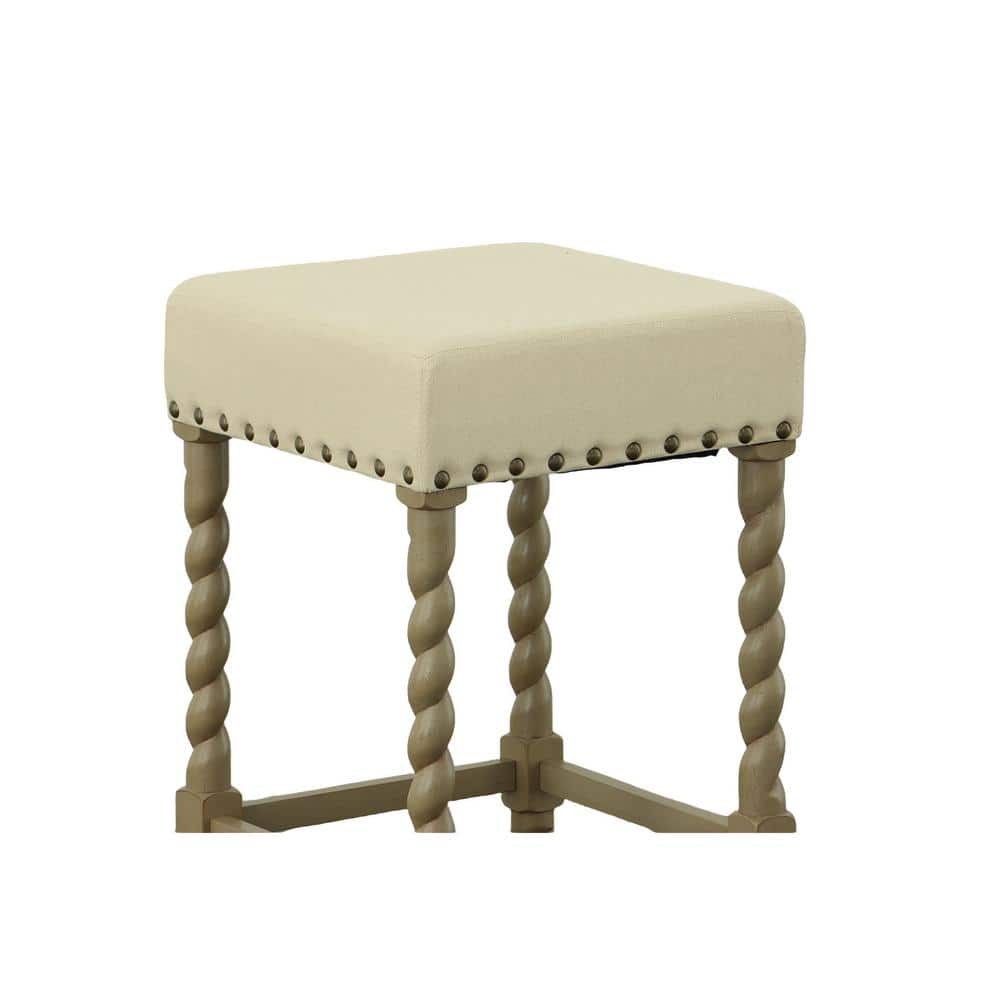Weathered Gray 24" Rustic Farmhouse Metal & Wood Barstool with Leather Linen Seat