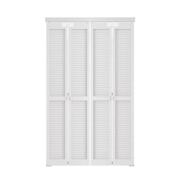 48 in. x 80 in. Full-Panel Louver Solid Core White PVC Covering MDF Wood Bi-fold Door with Locks, Handles and Hardwares