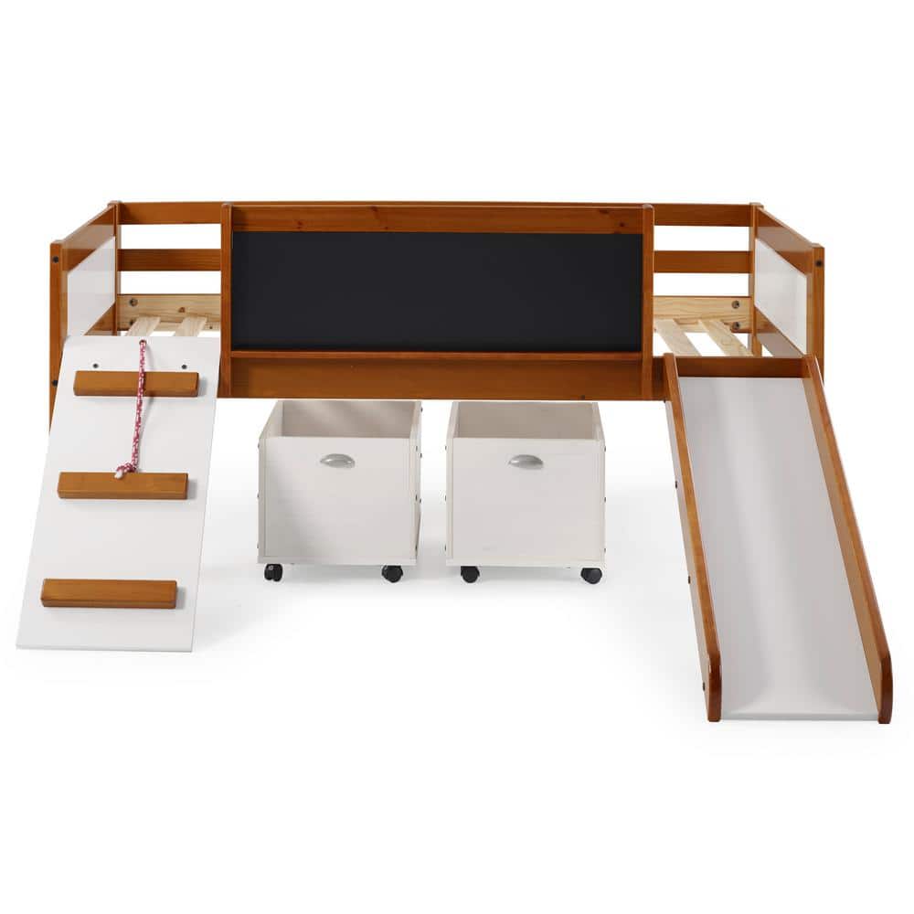 Espresso Pine Twin Loft Bed with Storage and Slide