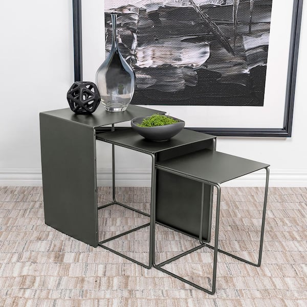 Imez 16 in. Grey Metal Rectangle Metal Nesting End Table (3-Piece)