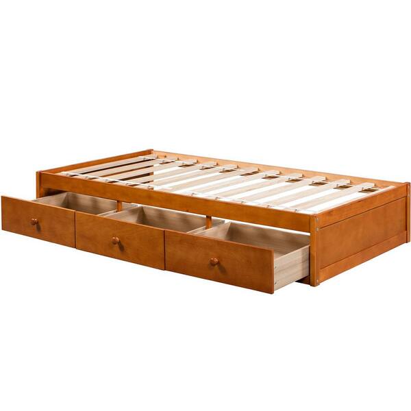 Oak Twin Size Platform Storage Bed, Oak Twin Platform Bed With Storage