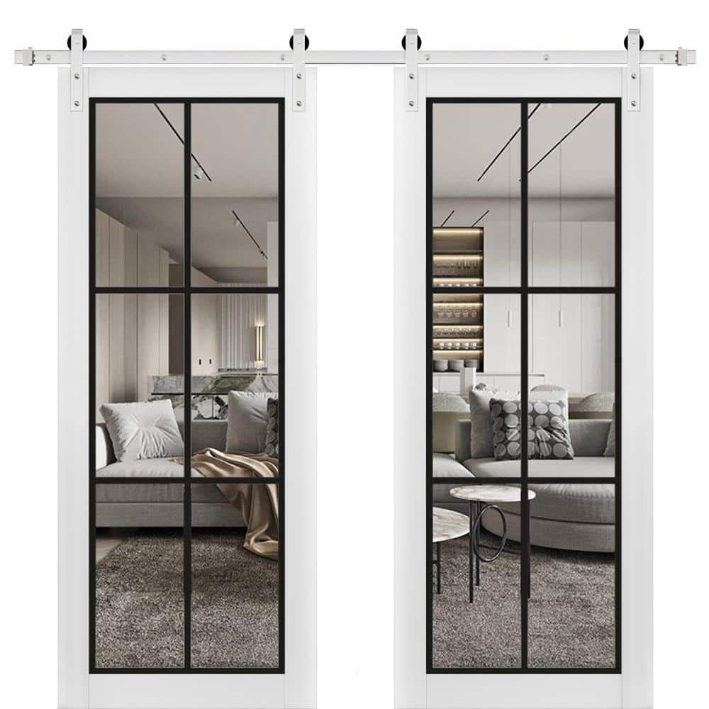 Assemble Required 28 in. x 84 in. 2-Panel Clear Glass White Solid Wood Sliding Barn Door with Hardware Kit price history on PriceWatchPro