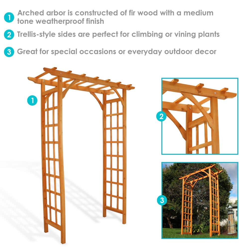 Sunnydaze 78.5" Brown Wooden Garden Arbor with Trellis Sides
