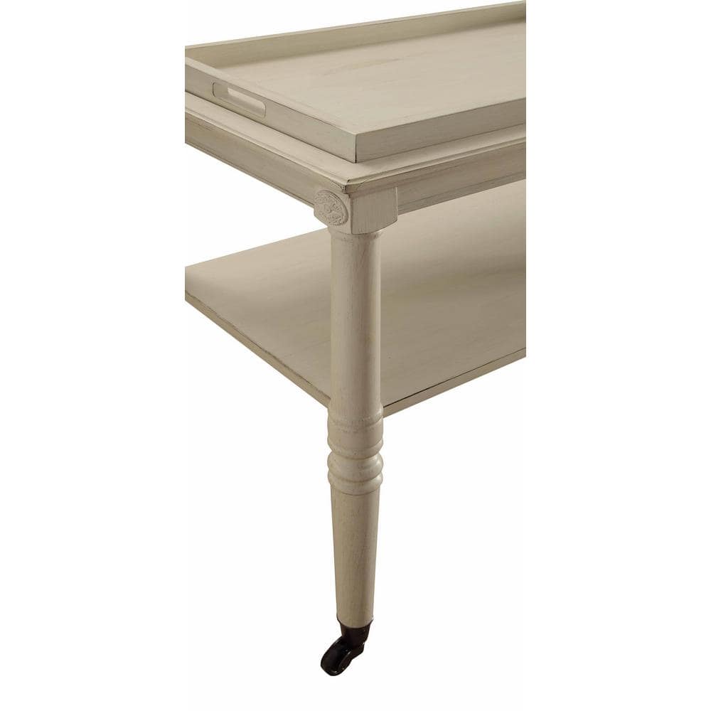 Antique White Wood and Metal Rectangular Tray Table