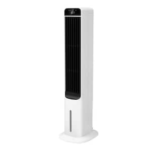 40 in. 3 Fan Speeds Tower Fan in White with 3 Breeze Modes, 50-Degree Oscillation, 1.32 Gal Water Capacity