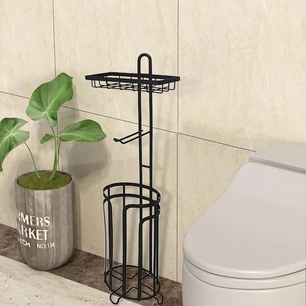 Amucolo Bathroom Freestanding Toilet Paper Roll Holder in Black