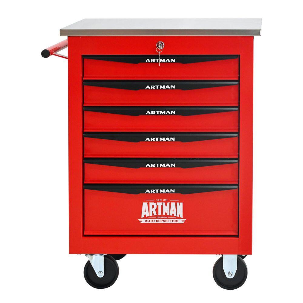 13.6 in. W 6-Drawer Rolling Metal Black and Red Tool Carts with Stainless Steel Roof and Steel Tool Storage Box price history on PriceWatchPro