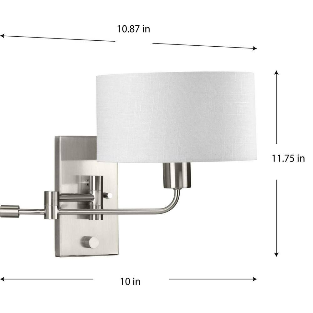 Brushed Nickel Swing Arm Wall Sconce with Linen Shade