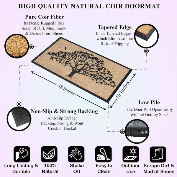 A1 Home Collections First Impression Hand Finished Rubber and Coir Tree of Life Classic Paisley Border Extra Large Double Doormat (30 x 48)
