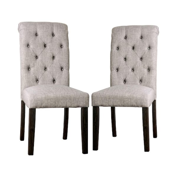 Furniture of America Lorcan Farmhouse Upholstered Antique Black and Light Gray Side Dining Chairs (Set of 2)