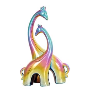 15 in. Multi Colored Ceramic Giraffe Sculpture with Rainbow Shimmer Finish