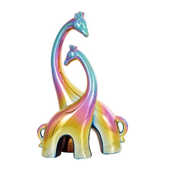 Litton Lane 15 in. Multi Colored Ceramic Giraffe Sculpture with Rainbow Shimmer Finish