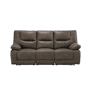 87 in. Gray Leather 3-Seater Bridgewater Sofa with Power Motion