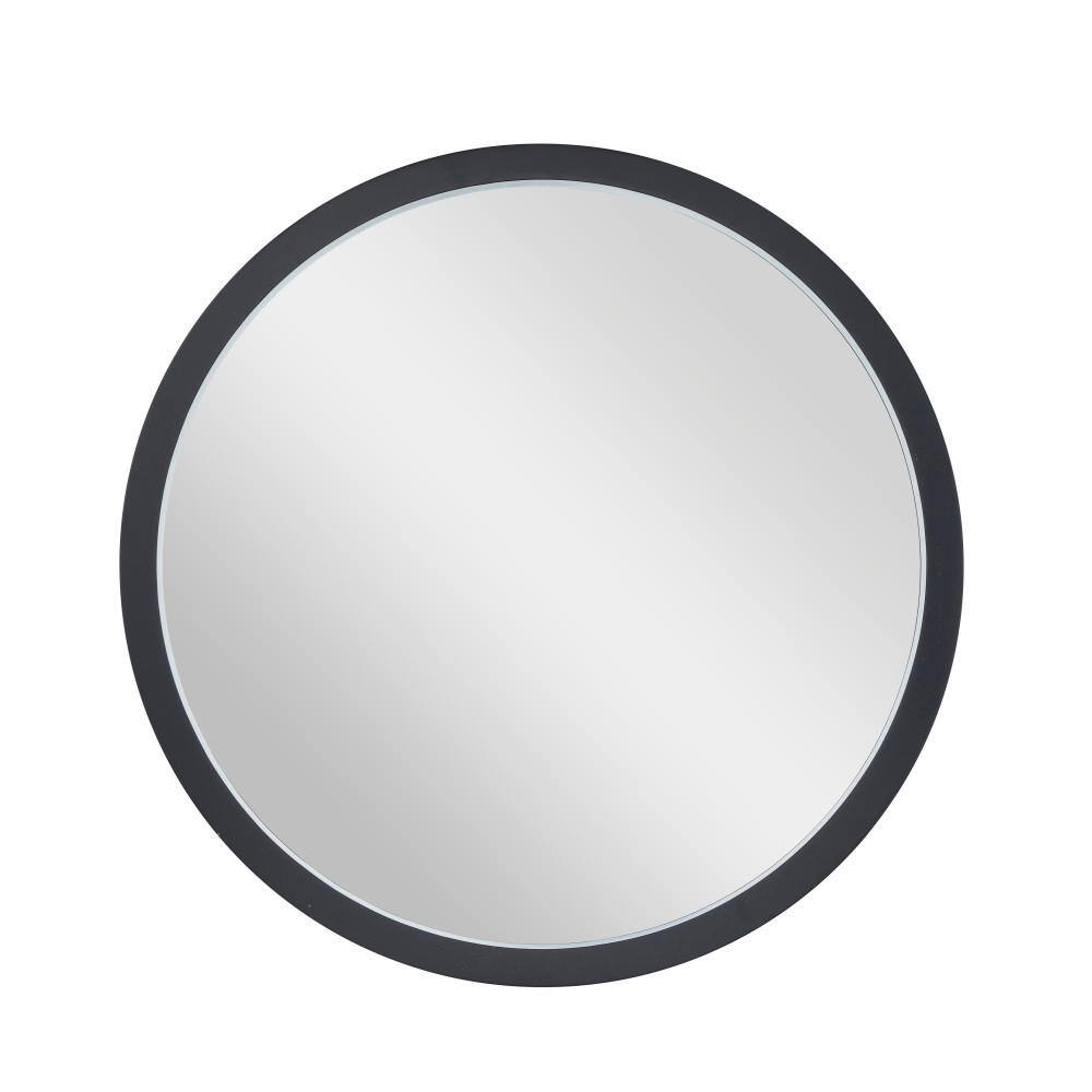 30" Modern Round Wall Mirror with Sleek Wooden Frame