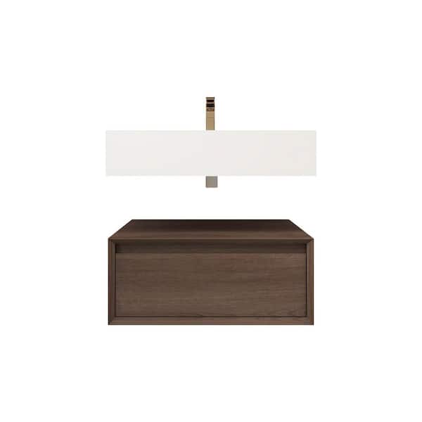 Alysa 24 in. W. x 20 in. D x 23 in. H Single Sink Floating Bath Vanity in Red Oak with White Acrylic Top