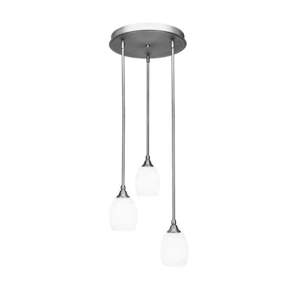 Unbranded Villa 60-Watt 15 in. 3 Light Brushed Nickel Stem Pendant Light with 5 in. White Matrix Glass Shade No bulbs included