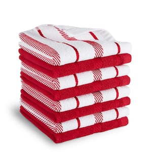 Albany Passion Red Striped Cotton Dishcloth Set (8-Pack)