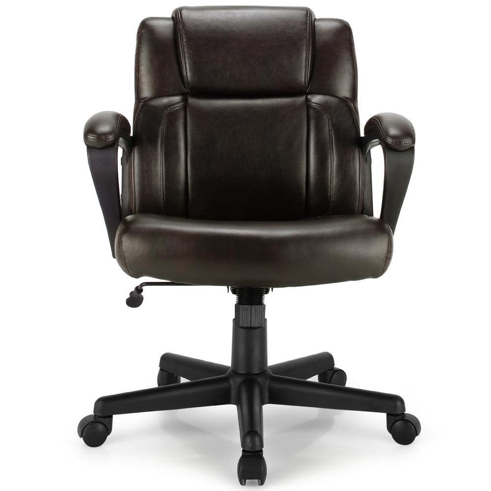 Brown Leather Swivel Executive Chair with Metal Base