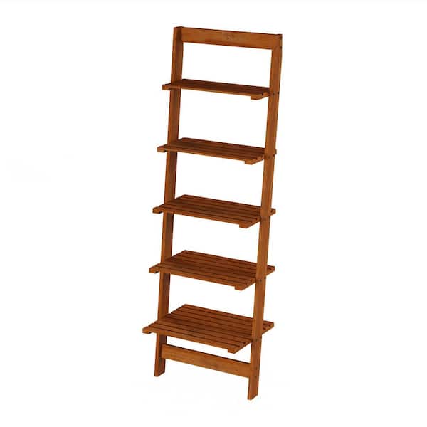 Lavish Home 50 in. Cherry Wood 5-shelf Ladder Bookcase with Open Back