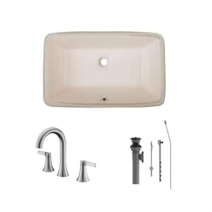 21 in. Undermount Rectangular Bathroom Sink with Overflow Drain in Biscuit with Widespread Faucet in Brushed Finish