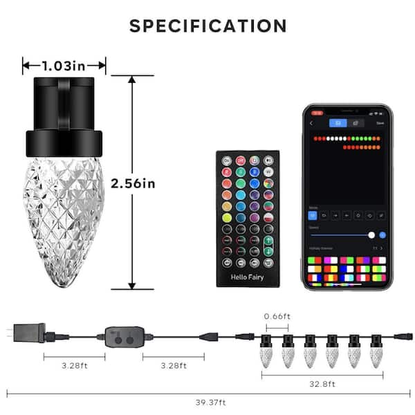 AVATAR CONTROLS - 33 ft. Smart String Lights Extendable C9 DIY Color Changing APP Remote Controlled Music Timer 50 LED