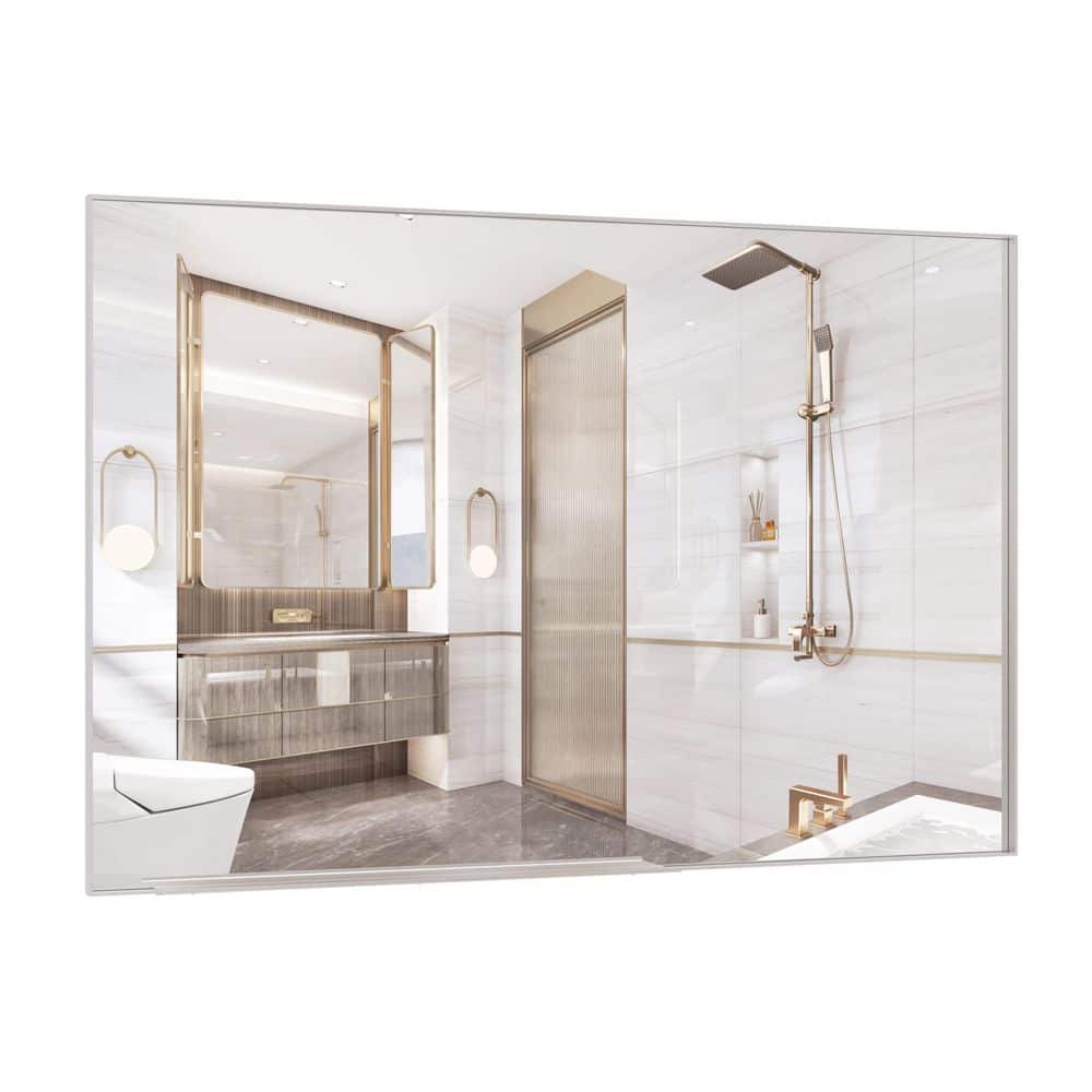 60 in. W x 40 in. H Rectangle Framed Oversized Modern Wall Bathroom Mirror in Silver price history on PriceWatchPro