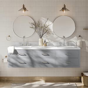 Hutton 72.25 in. W x 22 in. D x 19.6 in. H Double Sink Freestanding Bath Vanity in Grey with Carrara White Quartz Top