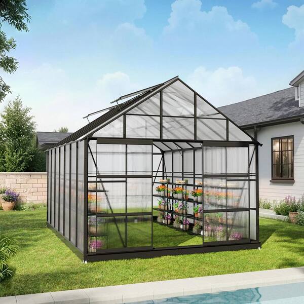 JOYSIDE 10 ft. x 14 ft. Outdoor Polycarbonate Greenhouse with 2