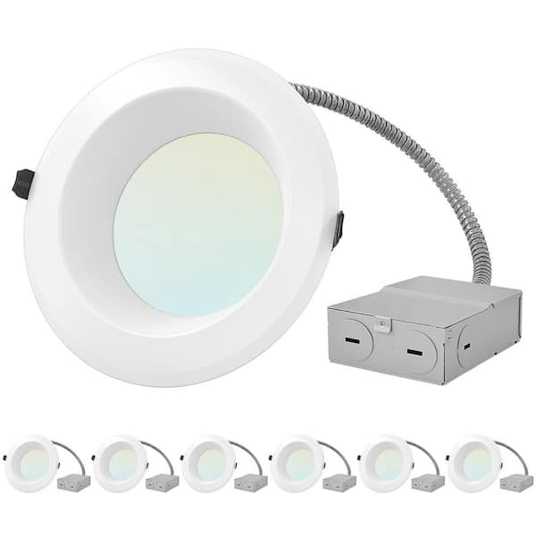 LUXRITE 6 in. Canless Light with J-Box CCT 3000K 3500K 4000K 5000K Dimmable Remodel Integrated LED Recessed Light Kit (6-Pack)