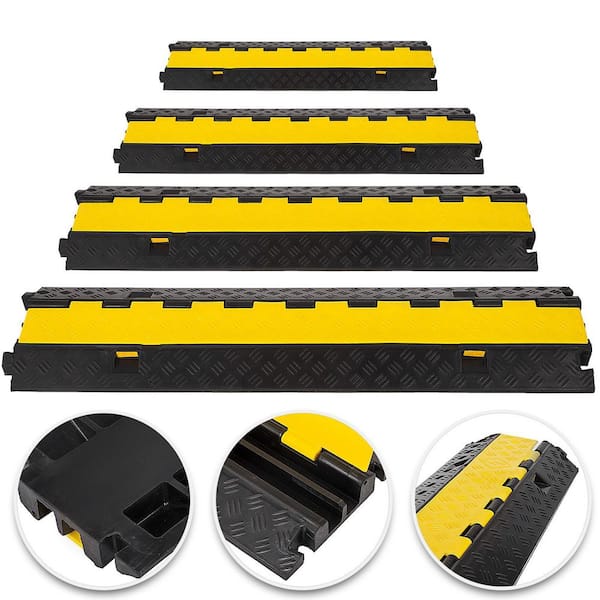 VEVOR 4 Pack Rubber Cable Protector Ramp 2 Channel Heavy Duty 66,000LB Capacity Cable