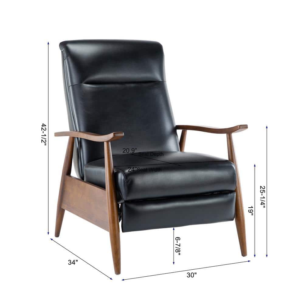 Mid-Century Modern Chestnut & Black Faux Leather Recliner