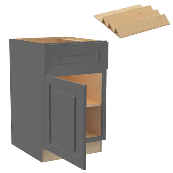 Home Decorators Collection Grayson 21 in. W x 24 in. D x 34.5 in. H Assembled Plywood Base Kitchen Cabinet in Deep Onyx with Spice Soft Close LH