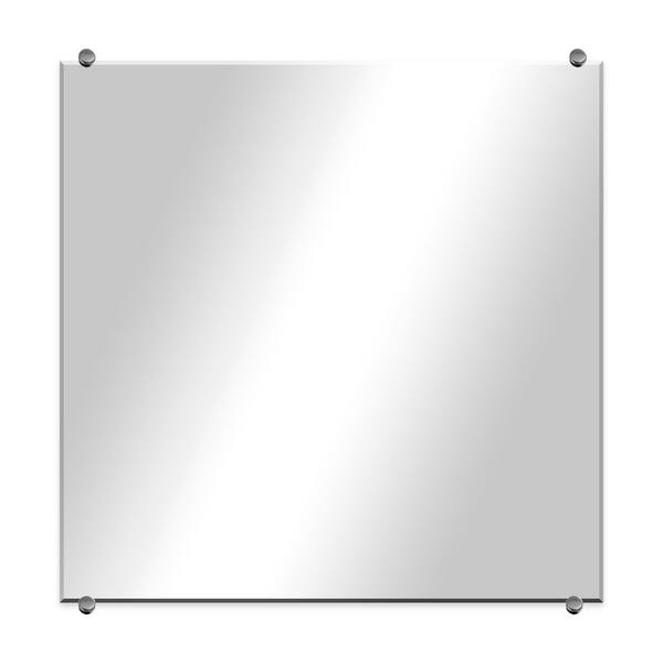 Modern Rustic (27in. W x 27in. H) Frameless Square Wall Mirror with Chrome Round Clips