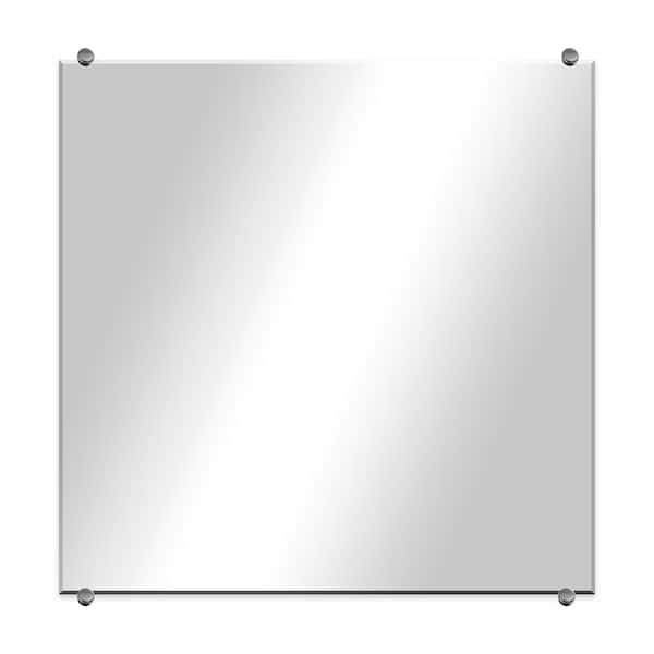 Unbranded Modern Rustic (12in. W x 12in. H) Frameless Square Wall Mirror with Chrome Round Clips