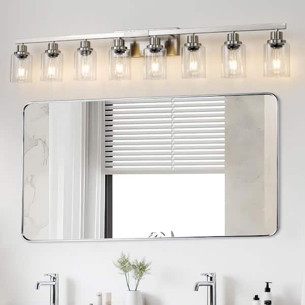 51.2 in. 8-Light Brushed Nickel Modern Bathroom Vanity Light with Clear Glass Shade